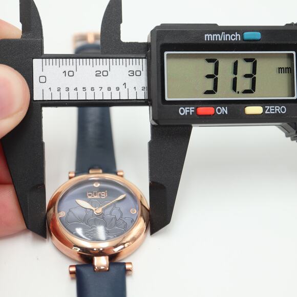 Burgi Watch Womens 31mm Blue Flower Dial Rose Gold Tone Diamond Dial New Battery - Picture 2 of 15